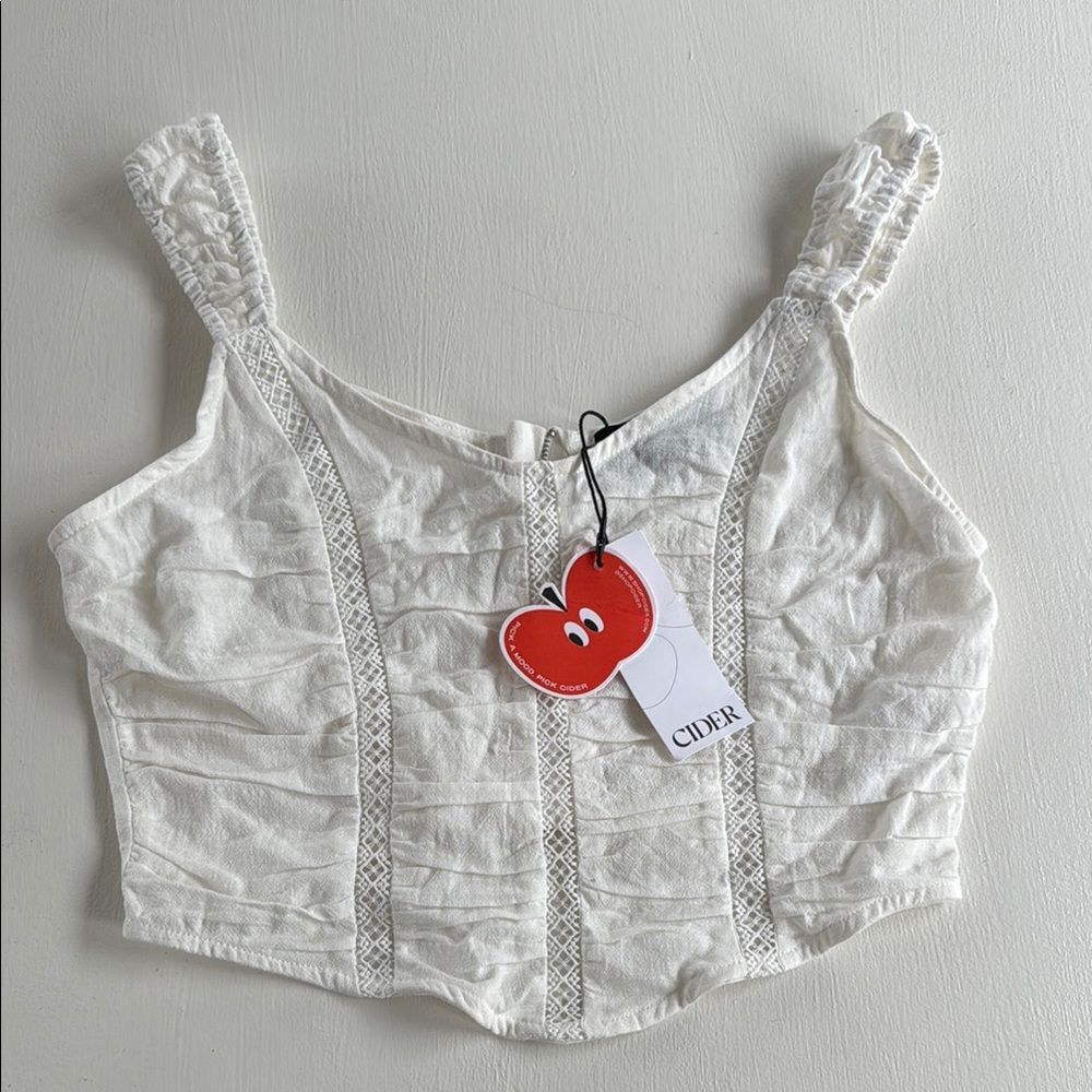 Cider White Fitted Crop Bustier Tank Top Size Medium Sexy Demure Cotton